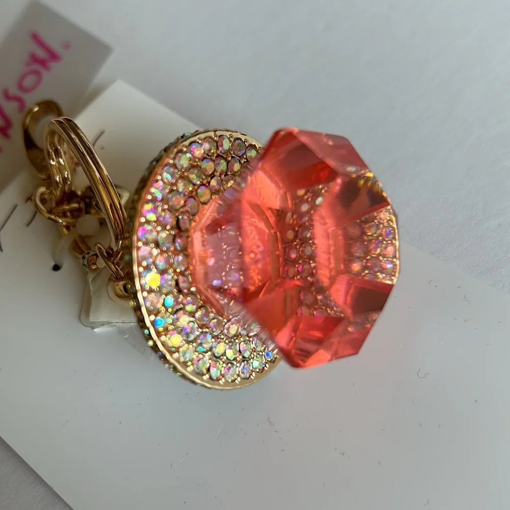 Betsey Johnson bling ring pop crystal handbag charm keychain